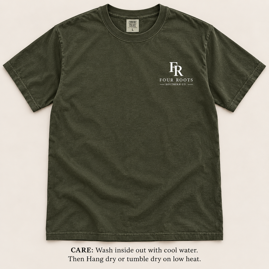 Rooted in Faith Comfort Colors Tee — Olive & White