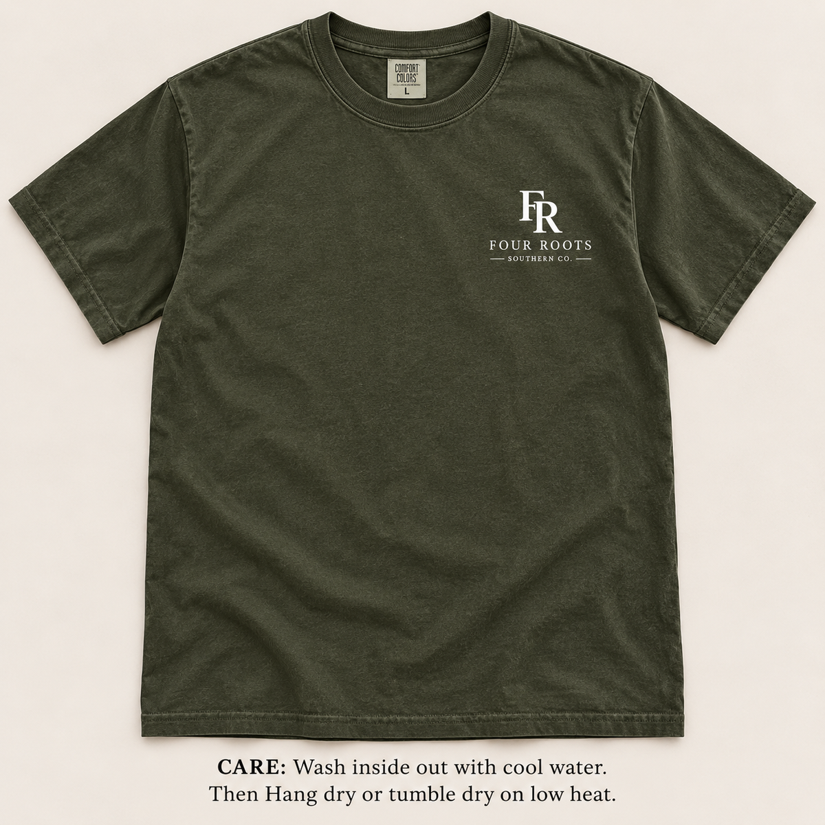 Rooted in Faith Comfort Colors Tee — Olive & White