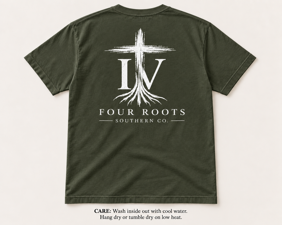 Rooted in Faith Comfort Colors Tee — Olive & White