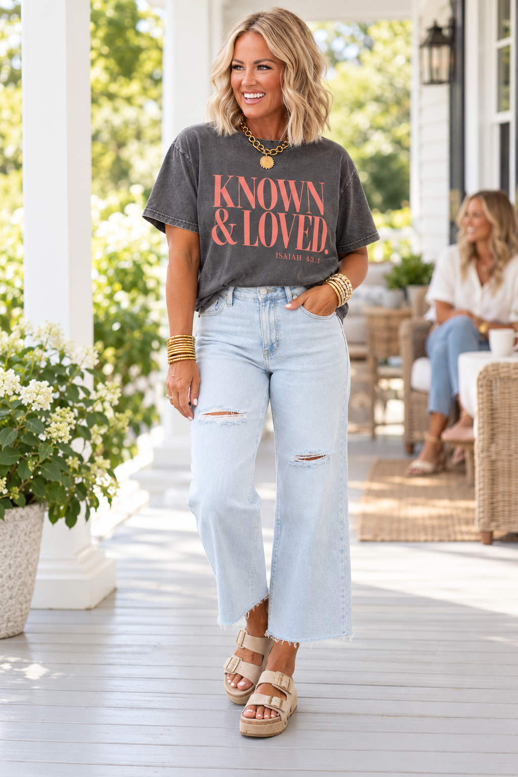 Known & Loved Comfort Colors Tee — Washed Charcoal & Coral