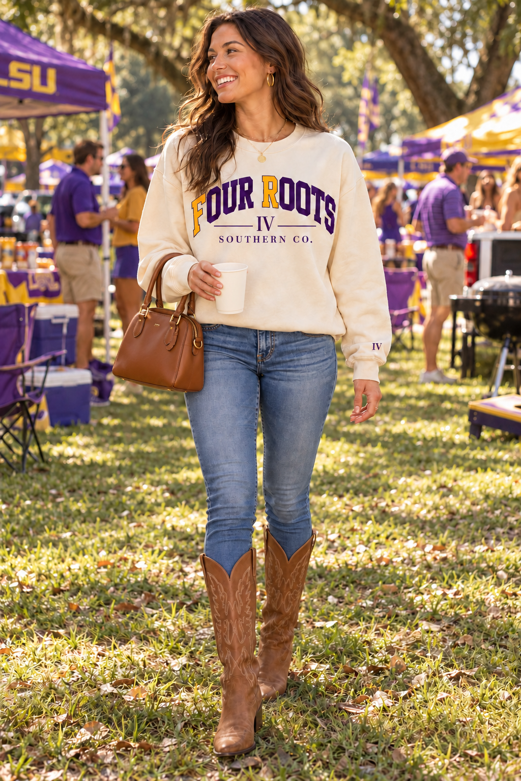 Four Roots Game Day Crewneck — Cream, Purple & Gold