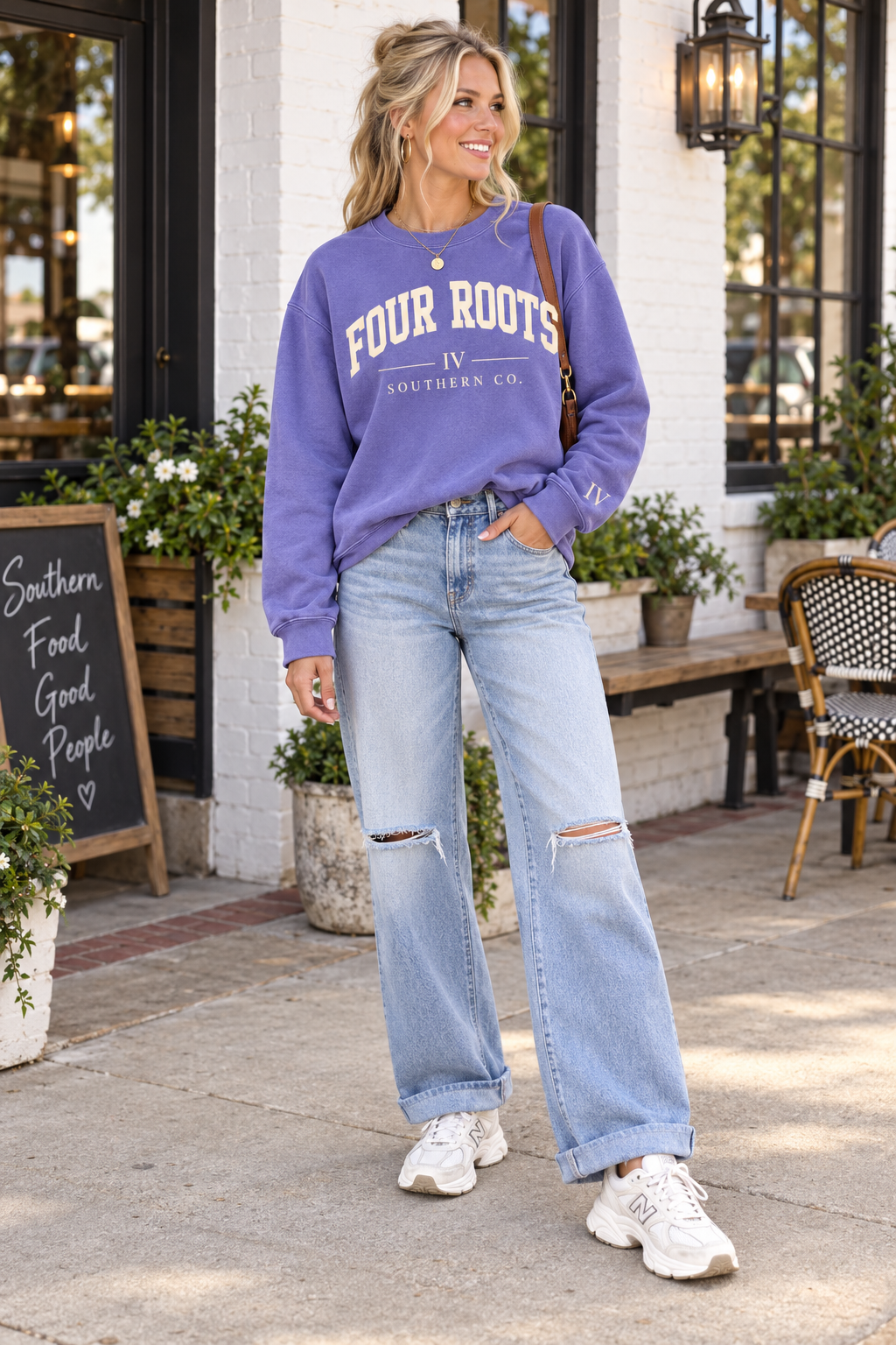 Four Roots Collegiate Crewneck — Violet & Cream