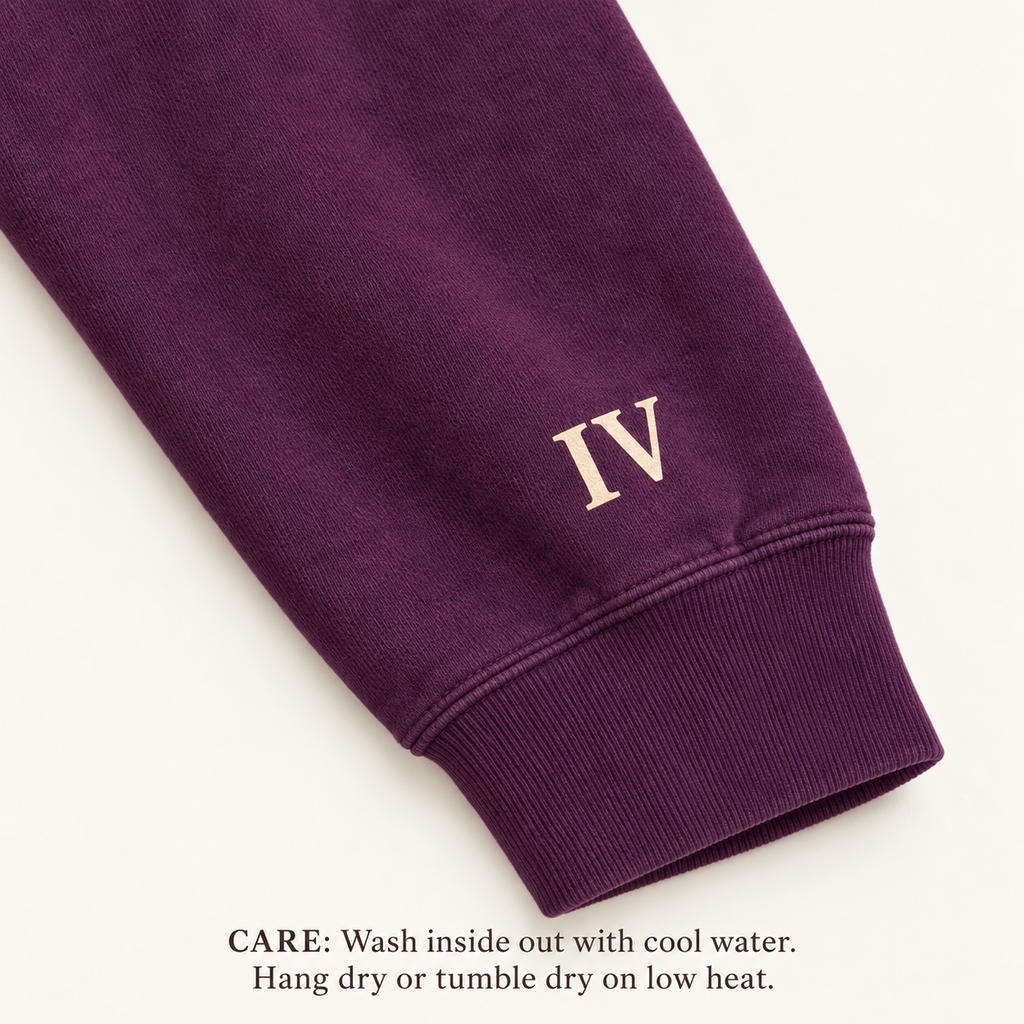 Four Roots Collegiate Crewneck — Plum & Cream