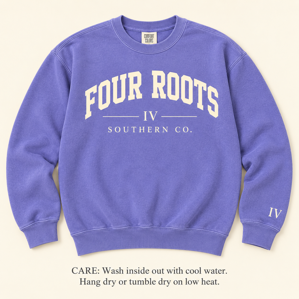 Four Roots Collegiate Crewneck — Violet & Cream