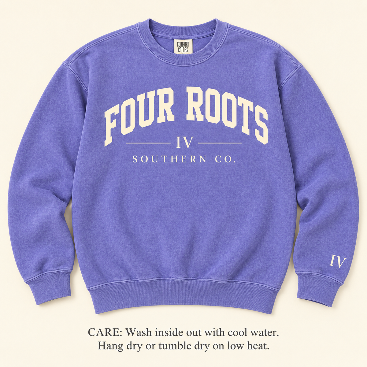 Four Roots Collegiate Crewneck — Violet & Cream
