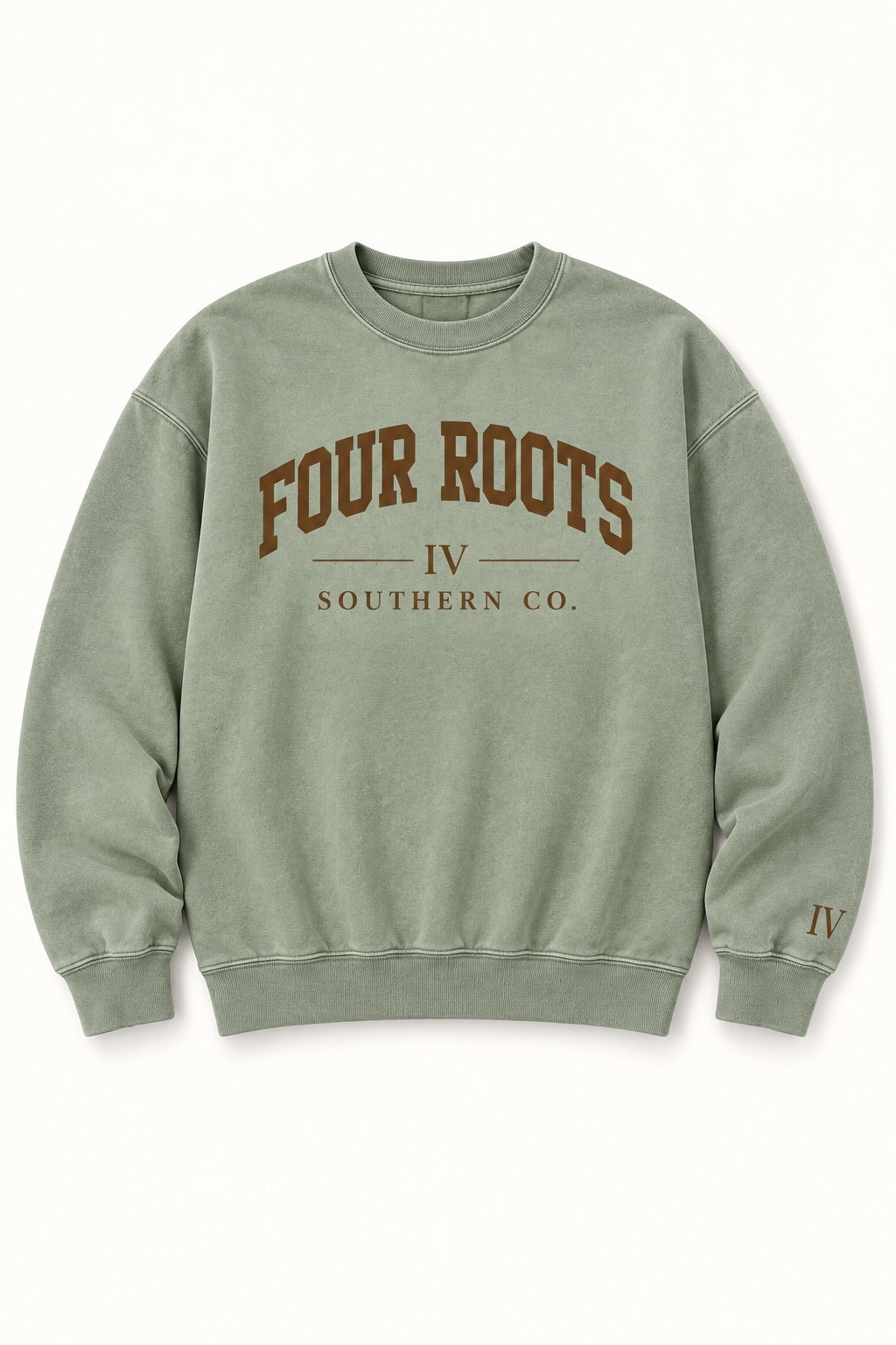 Four Roots Collegiate Crewneck — Sage & Brown