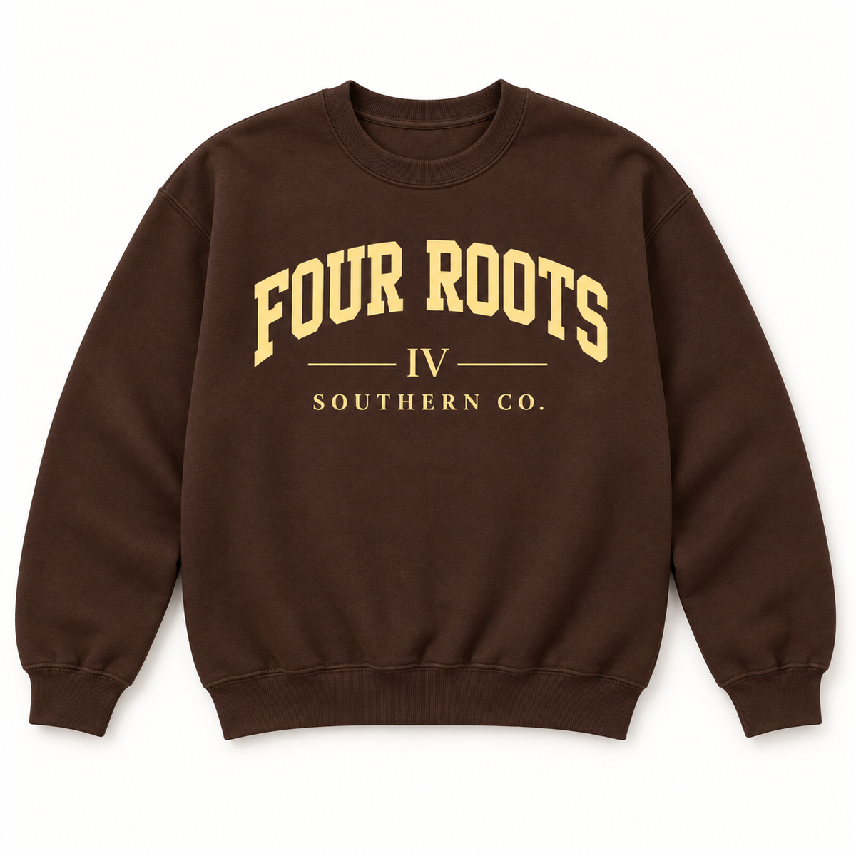 Four Roots Collegiate Crewneck — Brown & Butter Yellow