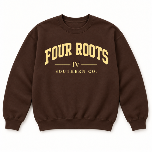 Four Roots Collegiate Crewneck — Brown & Butter Yellow
