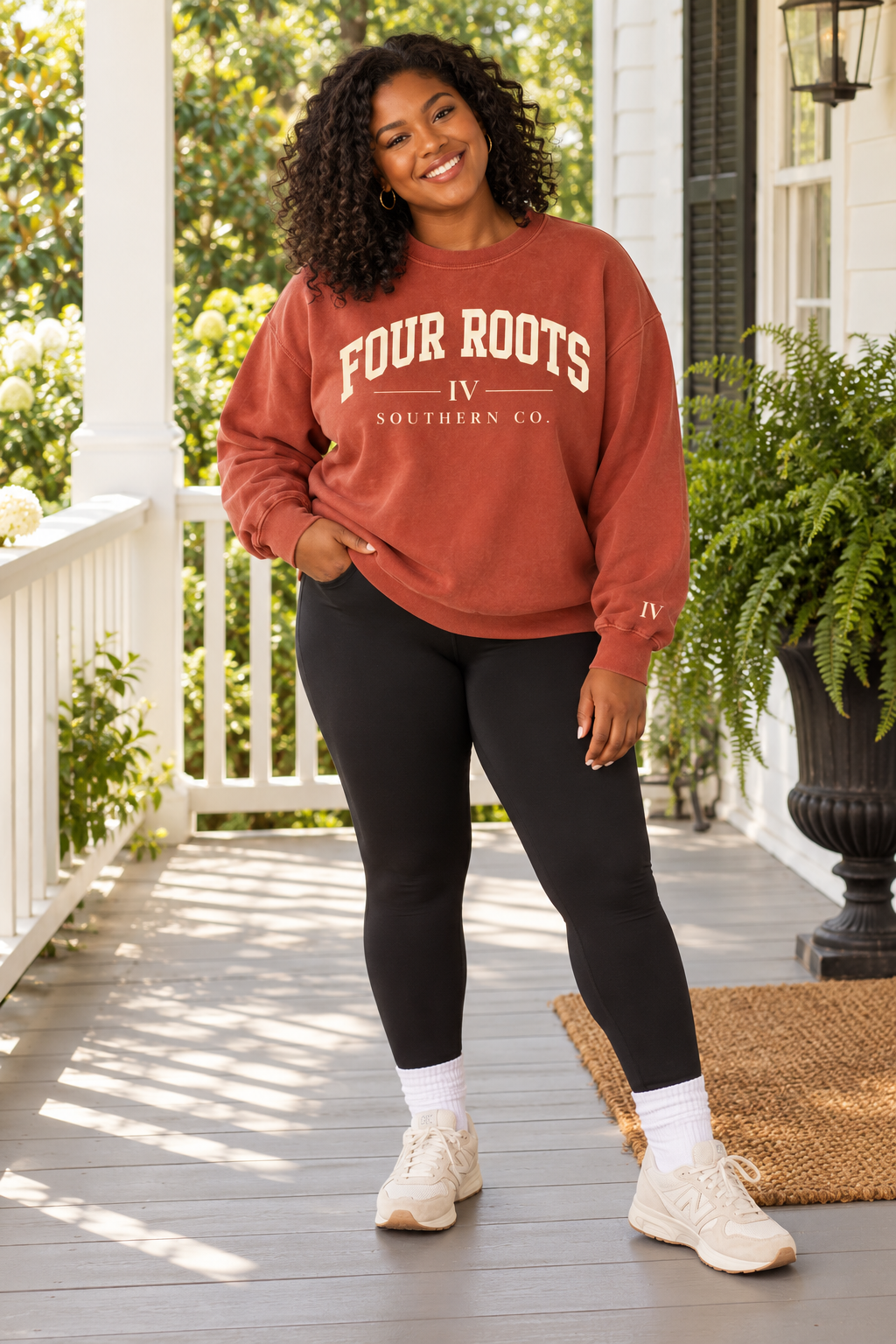Four Roots Collegiate Crewneck — Clay & Cream