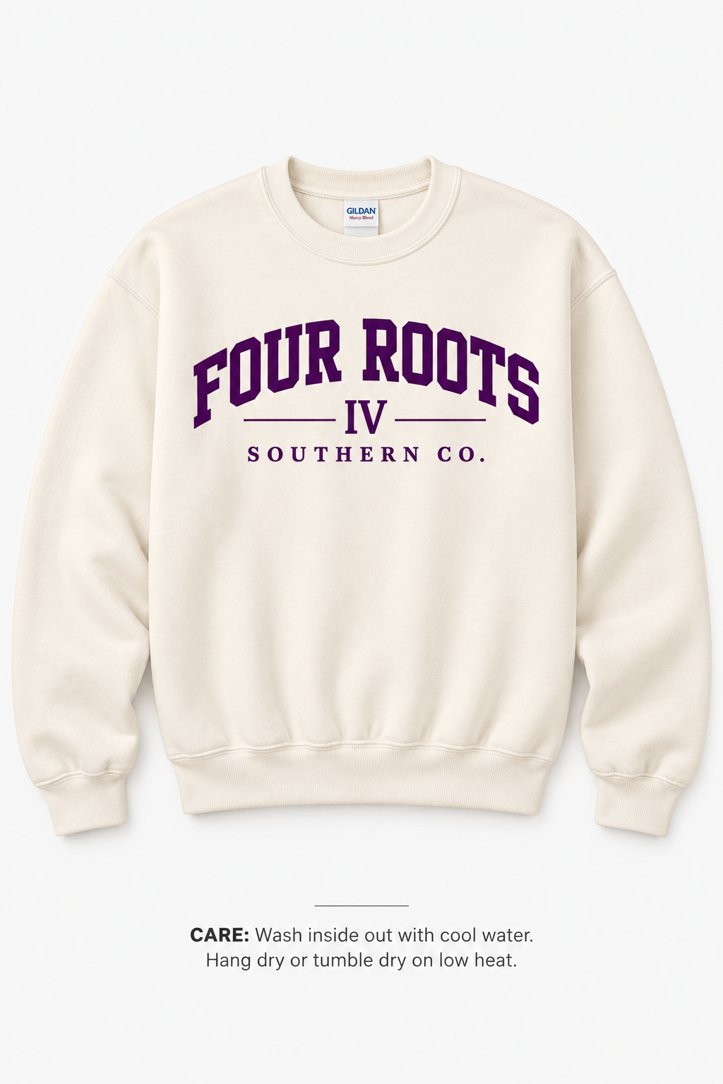 Four Roots Collegiate Crewneck — Cream & Purple
