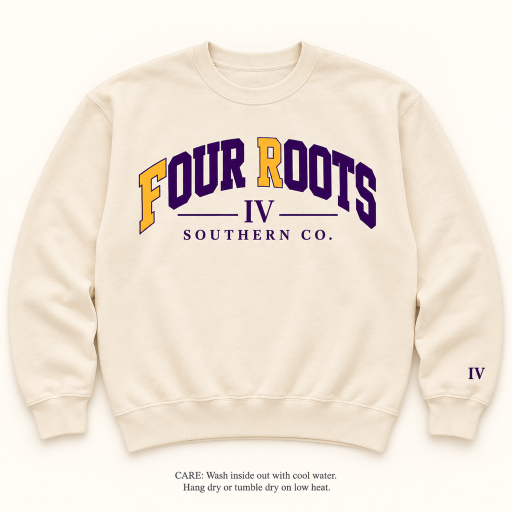 Four Roots Game Day Crewneck — Cream, Purple & Gold